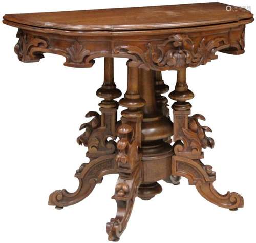 AMERICAN RENAISSANCE REVIVAL WALNUT FLIP TOP TABLE