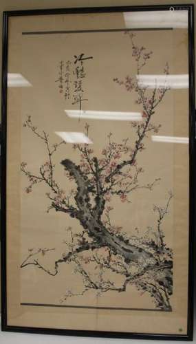 CHINESE PRUNUS BLOSSOM PAINTING SIGNED YUAN TAO