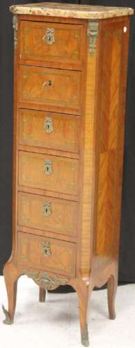 FRENCH MARQUETRY MARBLE TOP LINGERIE CHEST, 45