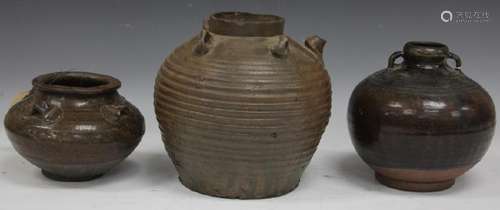 LOT OF (3) POTTERY JARS, INCL. CHINESE & CAMBODIAN