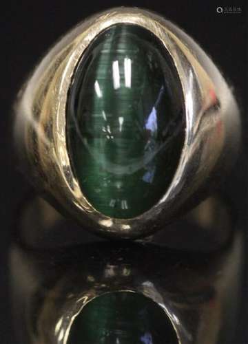 GREEN CAT'S EYE TOURMALINE 14KT YELLOW GOLD RING