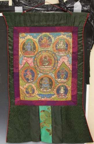 SINO-TIBETAN THANGKA PAINTING IN SILK FRAME