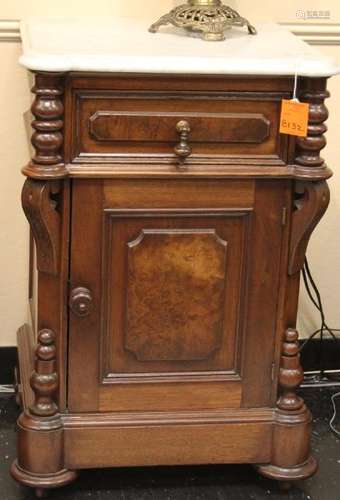 VICTORIAN MARBLE TOP WALNUT HALF COMMODE