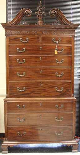 CHIPPENDALE STYLE MAHOGANY CHEST ON CHEST