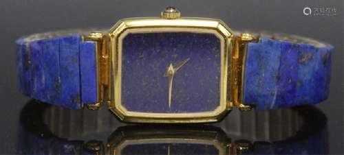 LADY'S LAPIS LAZULI WRISTWATCH W/ GOLD PLATED CASE