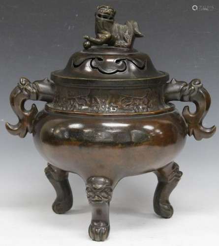 EARLY CHINESE BRONZE CENSER, 14 1/4