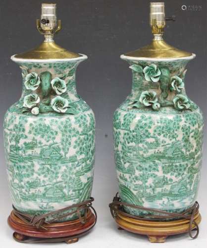 PAIR OF FAMILLE VERTE VASES MOUNTED AS LAMPS