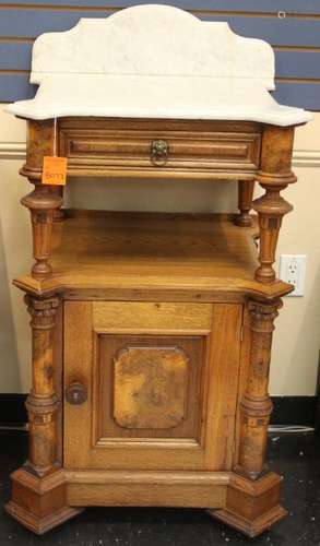 AMERICAN WALNUT MARBLE TOP HALF COMMODE