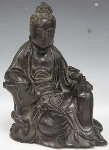 CHINESE QUAN YIN CARVED WOOD STATUE, 7