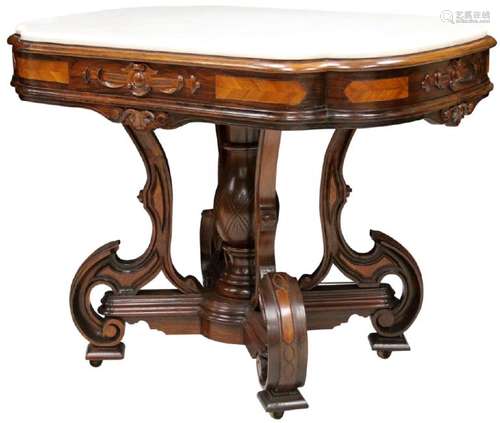 AMERICAN ROSEWOOD MARBLE TOP CENTER TABLE