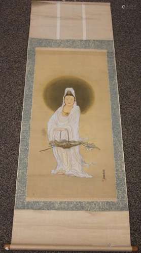 CHINESE BUDDHIST SCROLL PAINTING OF QUANYIN