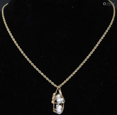 14KT GOLD NECKLACE W/ PEARL DROP PENDANT