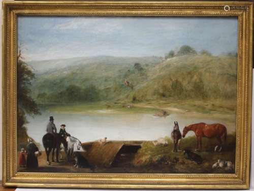 LANDSCAPE PAINTING WITH HORSES, FRAMED
