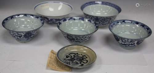 LOT OF (6) CHINESE BLUE & WHITE DISHES/BOWLS