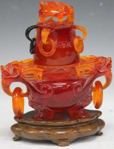 CHINESE DECORATIVE CARVED CENSER, 5 1/2