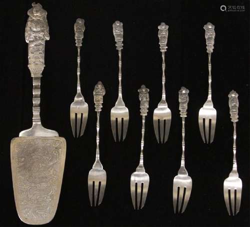 SET OF (9) CHINESE EXPORT SILVER FORKS