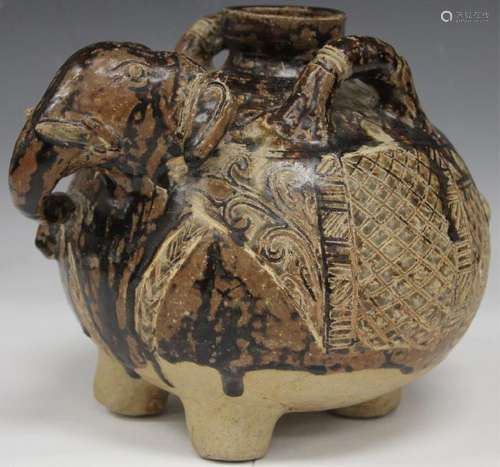 CAMBODIAN FIGURAL POTTERY JUG, 10