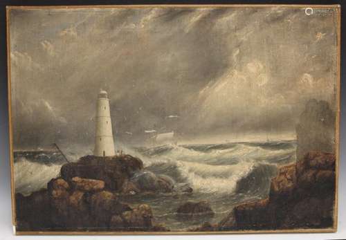 CANVAS PAINTING OF LIGHTHOUSE, UNSIGNED