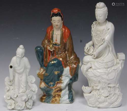 LOT OF (3) CHINESE FIGURAL STATUES, BLANC DE CHINE
