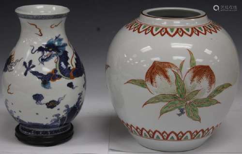 LOT OF (2) CHINESE PAINTED PORCELAIN JARS/VASE