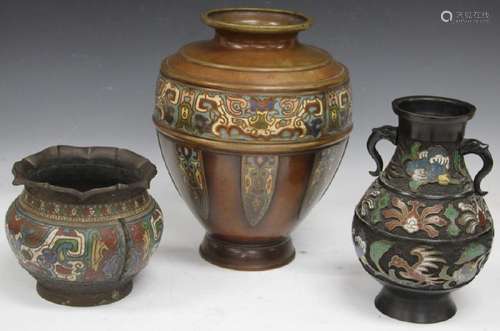 LOT OF (3) CLOISONNE: URN, POT, & VASE