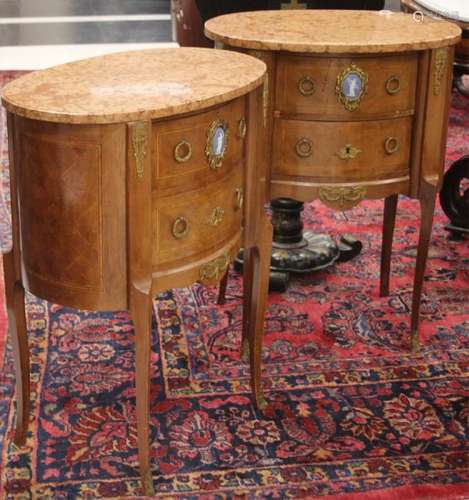 PAIR OF FRENCH MARBLE TOP COMMODES, 1900'S