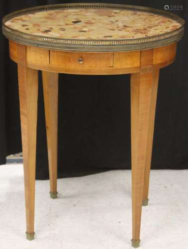 FRENCH MARQUETRY ROUND MARBLE TOP TABLE, 1900's