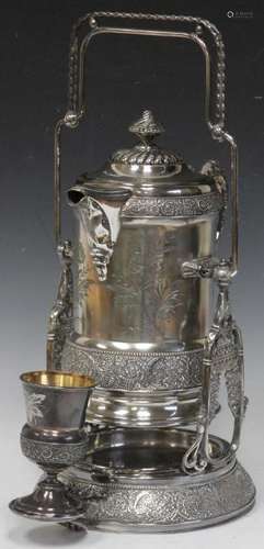 VICTORIAN SILVER PLATED HOT WATER POT WITH STAND