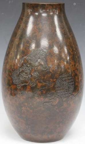 19TH C. JAPANESE CAST BRONZE VASE WITH INSCRIPTION