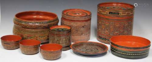 (9) PC. SET OF LACQUERED BETEL CONTAINERS, BOWLS