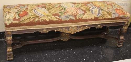 EARLY 20TH C. NEEDLEPOINT WALNUT BENCH