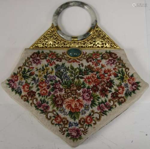 VINTAGE NEEDLEPOINT PURSE W/ BANGLE HANDLE