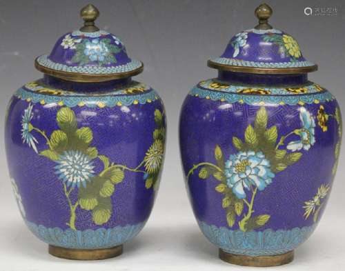 PAIR OF CHINESE CLOISONNE GINGER JARS, 8