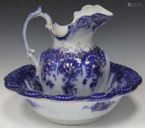 MARBOROUGH BLUE AND WHITE PORCELAIN BOWL/PITCHER