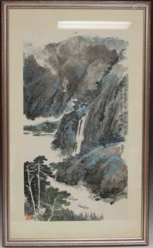 YUAN TAO CHINESE WATERCOLOR LANDSCAPE, FRAMED