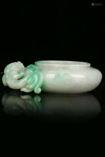 A CARVED JADEITE 'DRAGON' WASHER. ANTIQUE