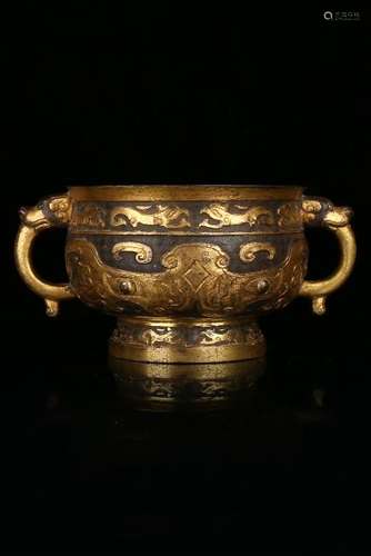 A CARVED GILT-BRONZE CENSER.QING DYANSTY