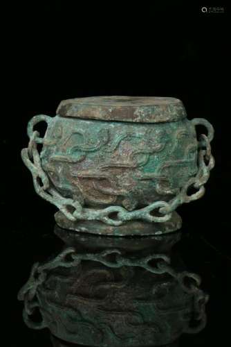 A BRONZE CENSER AND COVER.ANTIQUE