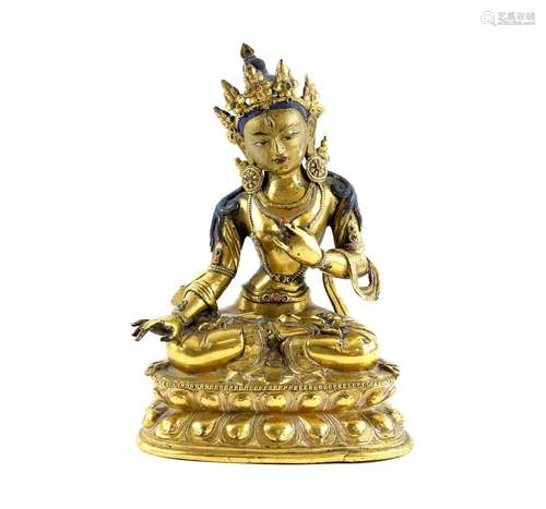 A Tibetan or Himalayan gilt alloy figure of a Bodhisattva, probably Tara The Bodhisattva of