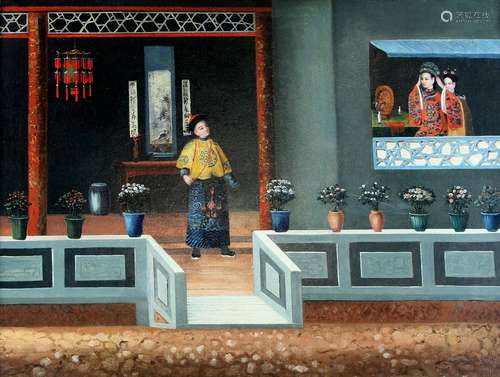 A Chinese Export painting, oil on canvas, of a high ranking Manchu/Chinese aristocrat or official