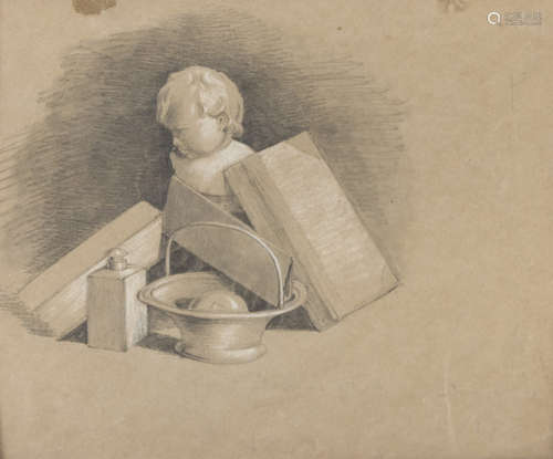 ITALIAN PAINTER, 19TH CENTURY Composition with bust of child and objects Pencil on paper, cm. 20 x