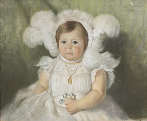 LUIGI DI GIOVANNI (Palermo 1856 - 1938) Child's portrait Pastel on paper, cm. 54 x 63 Signed and