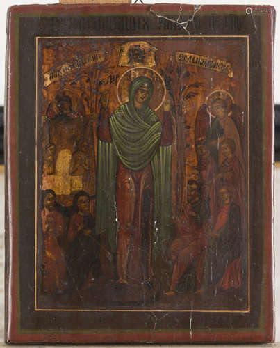 RUSSIAN SCHOOL, 19TH CENTURY The Prayerful virgin with angels and saints Tempera on panel, cm. 23,