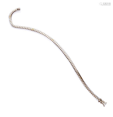 TENNIS BRACELET in white gold 18 kts., embellished with diamonds. Length cm. 19,5, diamonds ct. 1.