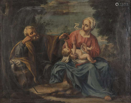 Follower of SIMONE CANTARINI, 17TH CENTURY Rest during the flight into Egypt Oil on canvas, cm. 80 x