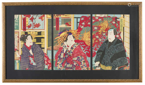 TOYOHARA KUNICHIKA (Japan 1835 - 1900) ACTORS OF THE THEATER KABUKI Polychrome woodcut, cm. 37 x