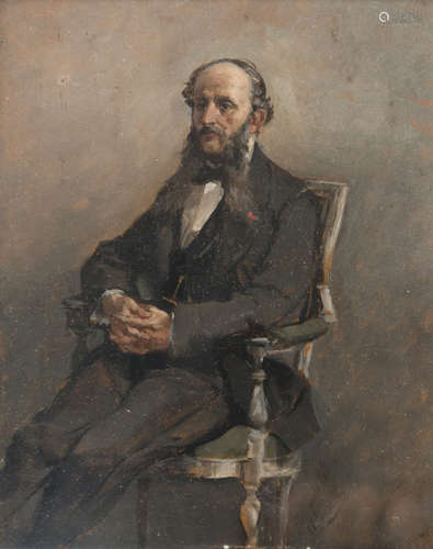 ANTONIO PASCUTTI (Trieste 1832 - Venice 1892) Portrait of seated man Oil on canvas, cm. 19 x 15