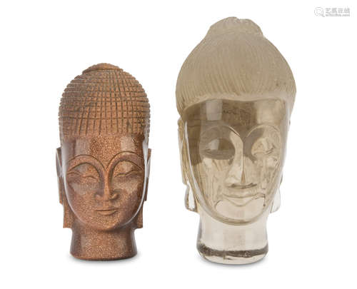 TWO HEADS IN QUARTZ AND AVVENTURINA, CHINA 20TH CENTURY representing the face of Buddha. Measures