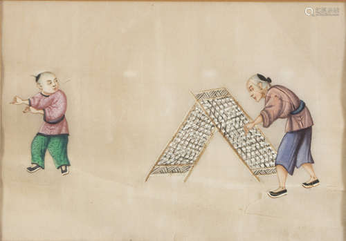 CHINESE SCHOOL, EARLY 20TH CENTURY LITERARY MEN WITH ORDERLY Two mixed techniques on paper, cm. 18 x