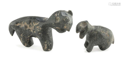 TWO ARCHAIC FIGURES OF ANIMALS, PROBABLY SIBERIAN REGION LATE 19TH CENTURY in sculpted soapstone.